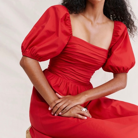 ❤️ BEST Reformation Rachelle Midi Dress Sz4 Cherry Red Party Wedding Cotton - Picture 3 of 10